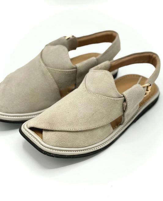 Suede Cream Handmade Peshawari Chappal – Handcrafted Pure Leather Suede