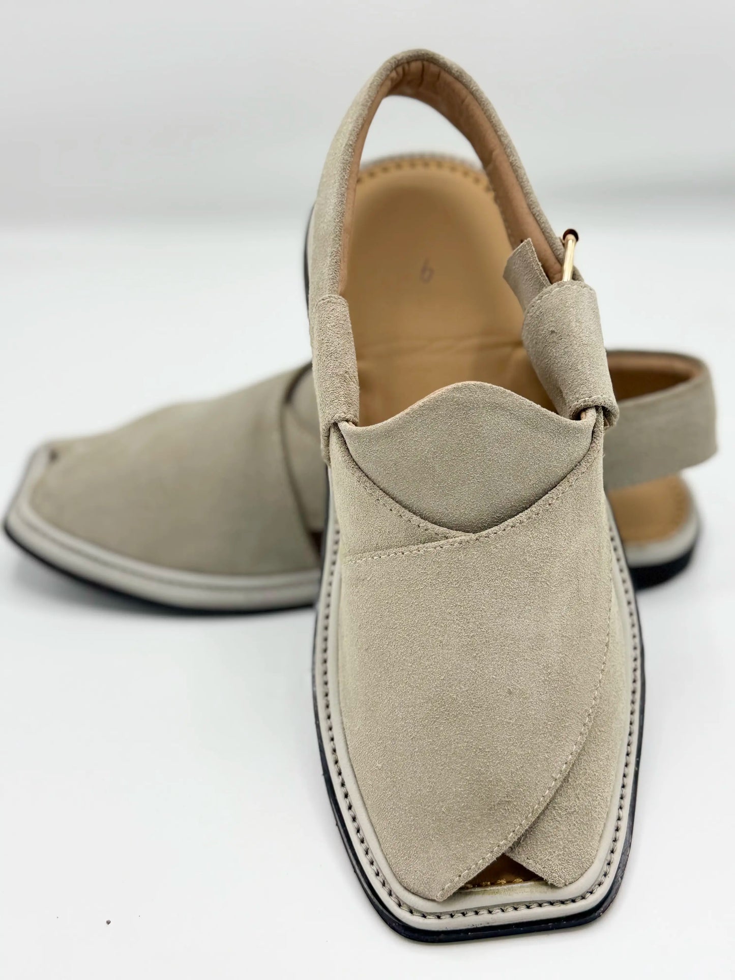 Suede Cream Handmade Peshawari Chappal – Handcrafted Pure Leather Suede