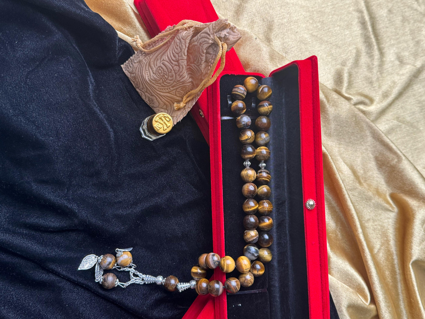 Tiger Eyes Aqeeq Tasbih With Out Attar