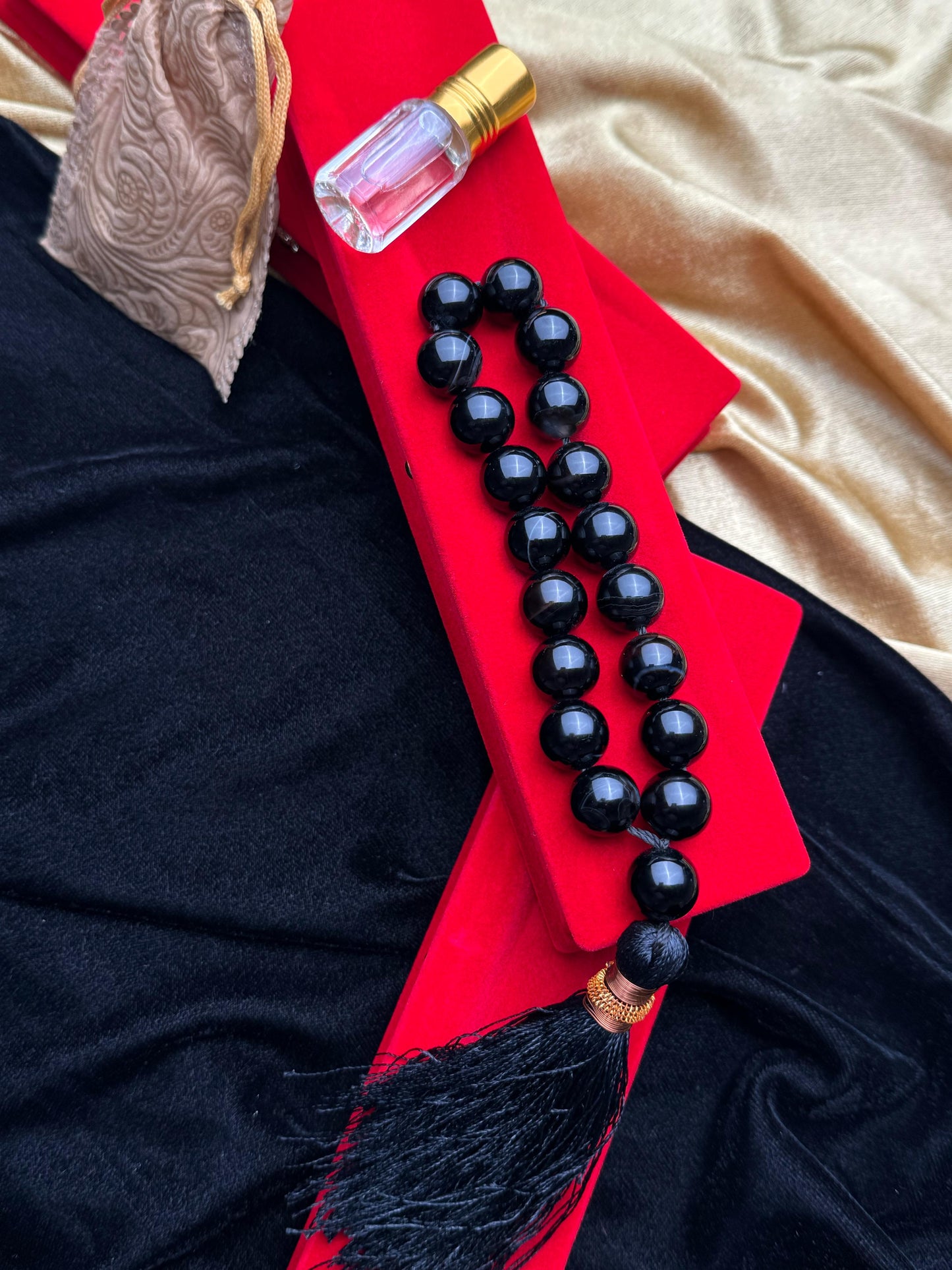Black Aqeeq 18 mm Tasbih With Oud Attar