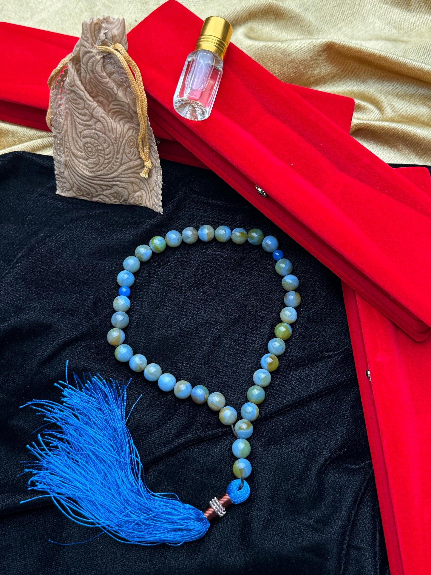Blue Aqeeq Tasbih with Oud Attar