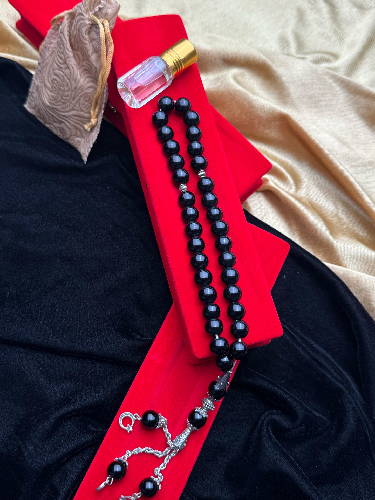 Black Aqeeq 18 mm Tasbih With oud Attar