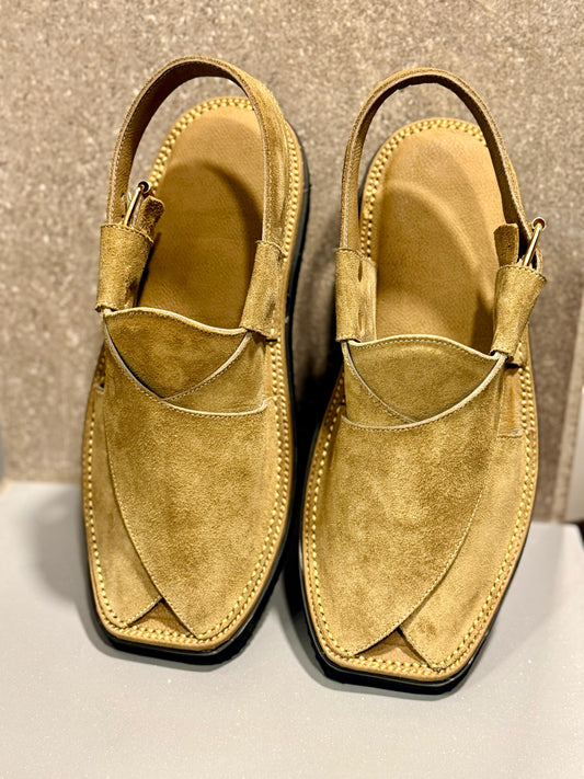 Air Kaptan Suede Camel Peshawari Chappal – Pure Leather Traditional