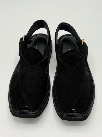 Air Kaptan Suede Black (Medicated Sole) Peshawari Chappal – Pure Leather Traditional