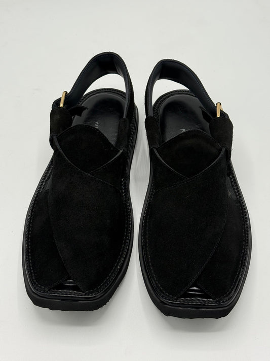 Air Kaptan Suede Black (Medicated Sole) Peshawari Chappal – Pure Leather Traditional
