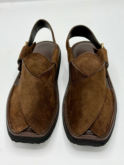 Air Kaptan Suede Dark Brown (Medicated Sole) Peshawari Chappal – Pure Leather Traditional