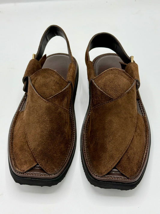 Air Kaptan Suede Dark Brown (Medicated Sole) Peshawari Chappal – Pure Leather Traditional