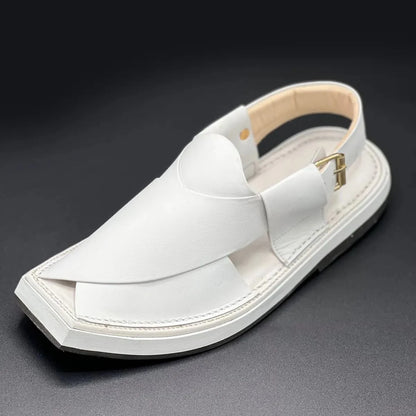 Kaptan  plain white leather chappal