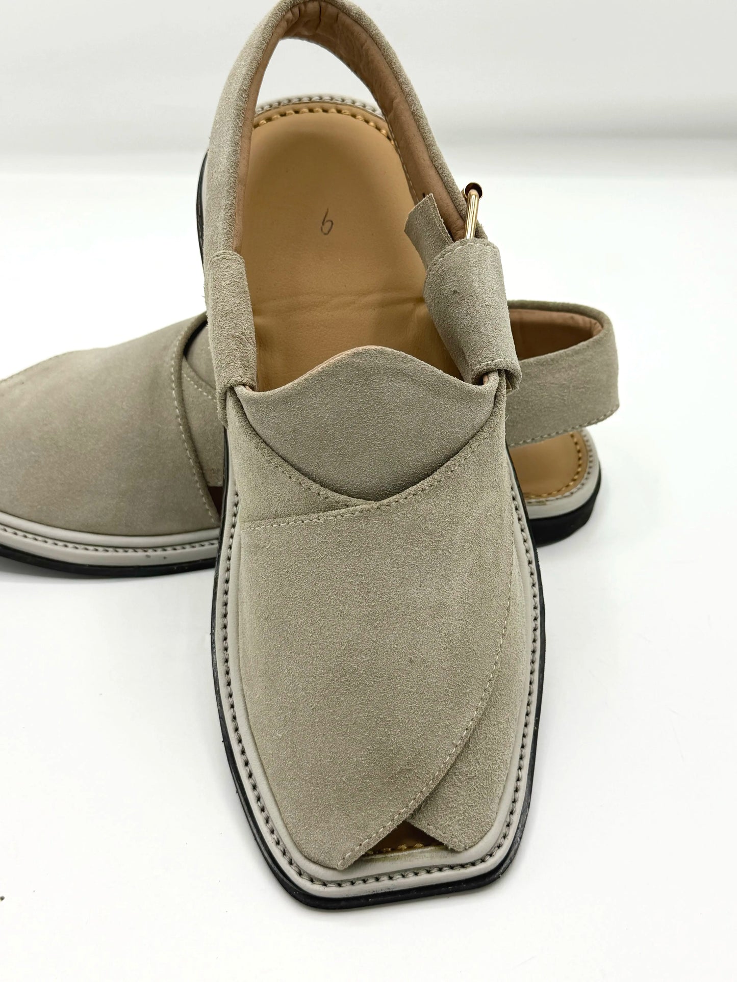 Suede Cream Handmade Peshawari Chappal – Handcrafted Pure Leather Suede