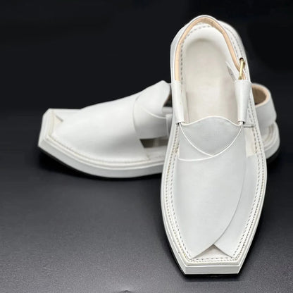 Kaptan  plain white leather chappal