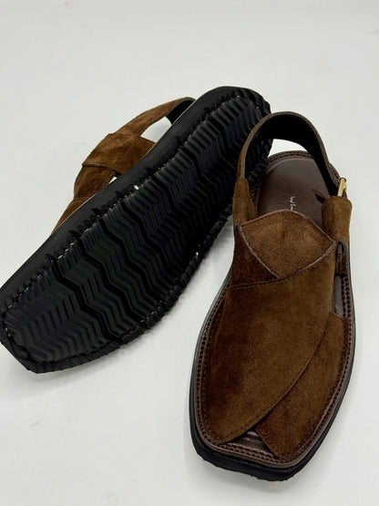 Air Kaptan Suede Dark Brown (Medicated Sole) Peshawari Chappal – Pure Leather Traditional