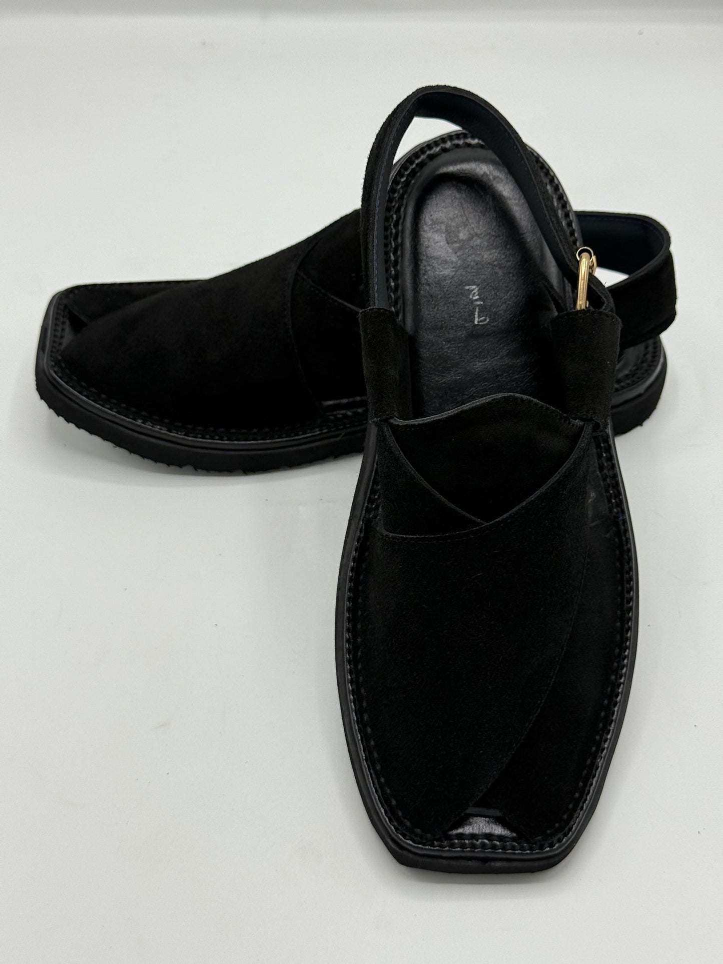 Air Kaptan Suede Black (Medicated Sole) Peshawari Chappal – Pure Leather Traditional