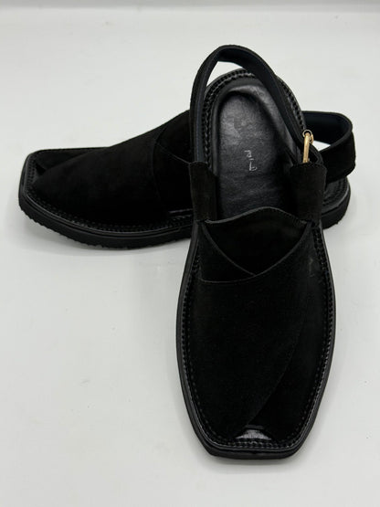 Air Kaptan Suede Black (Medicated Sole) Peshawari Chappal – Pure Leather Traditional
