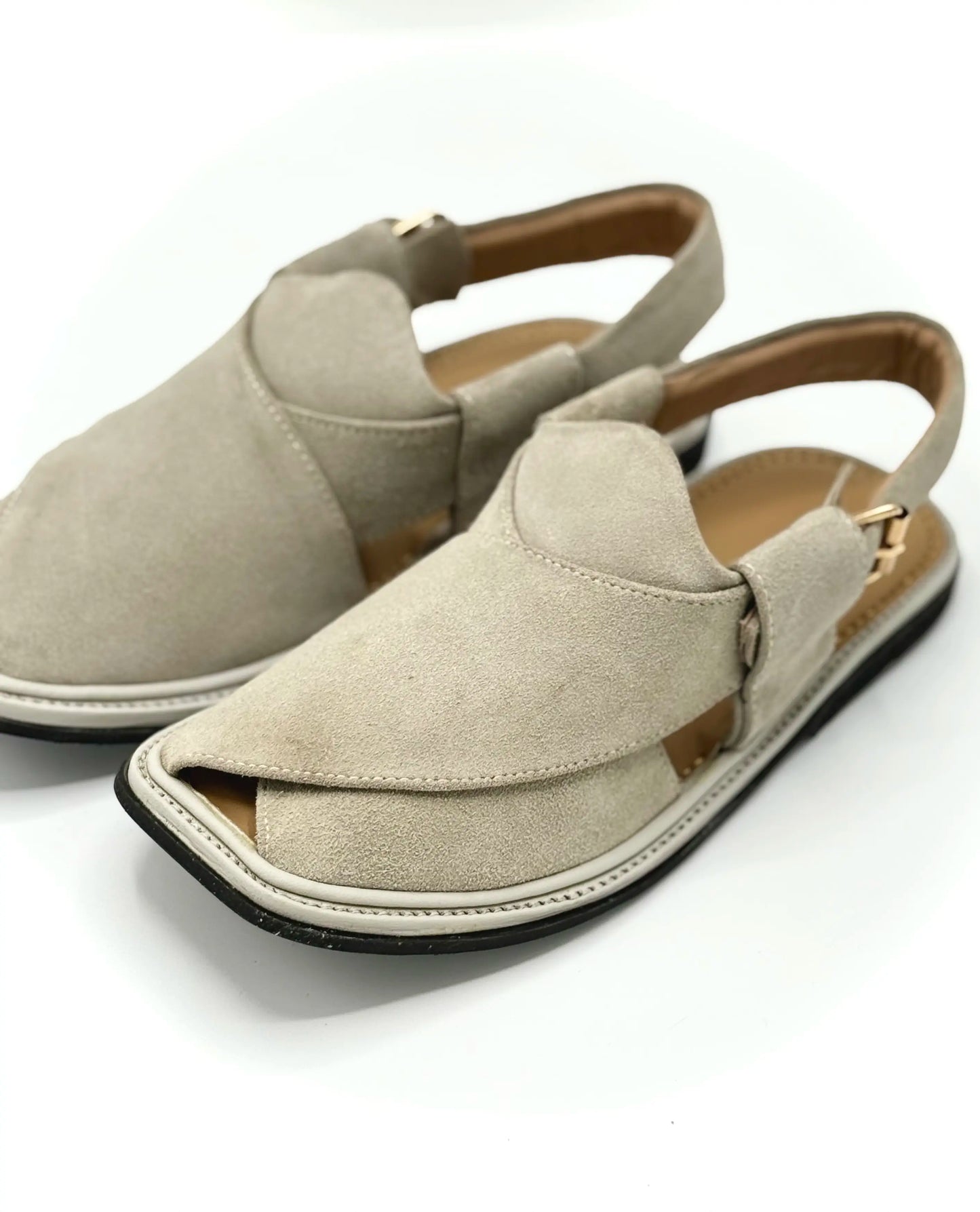 Suede Cream Handmade Peshawari Chappal – Handcrafted Pure Leather Suede