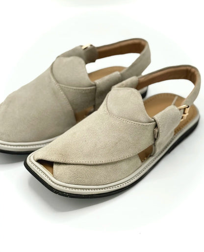 Suede Cream Handmade Peshawari Chappal – Handcrafted Pure Leather Suede