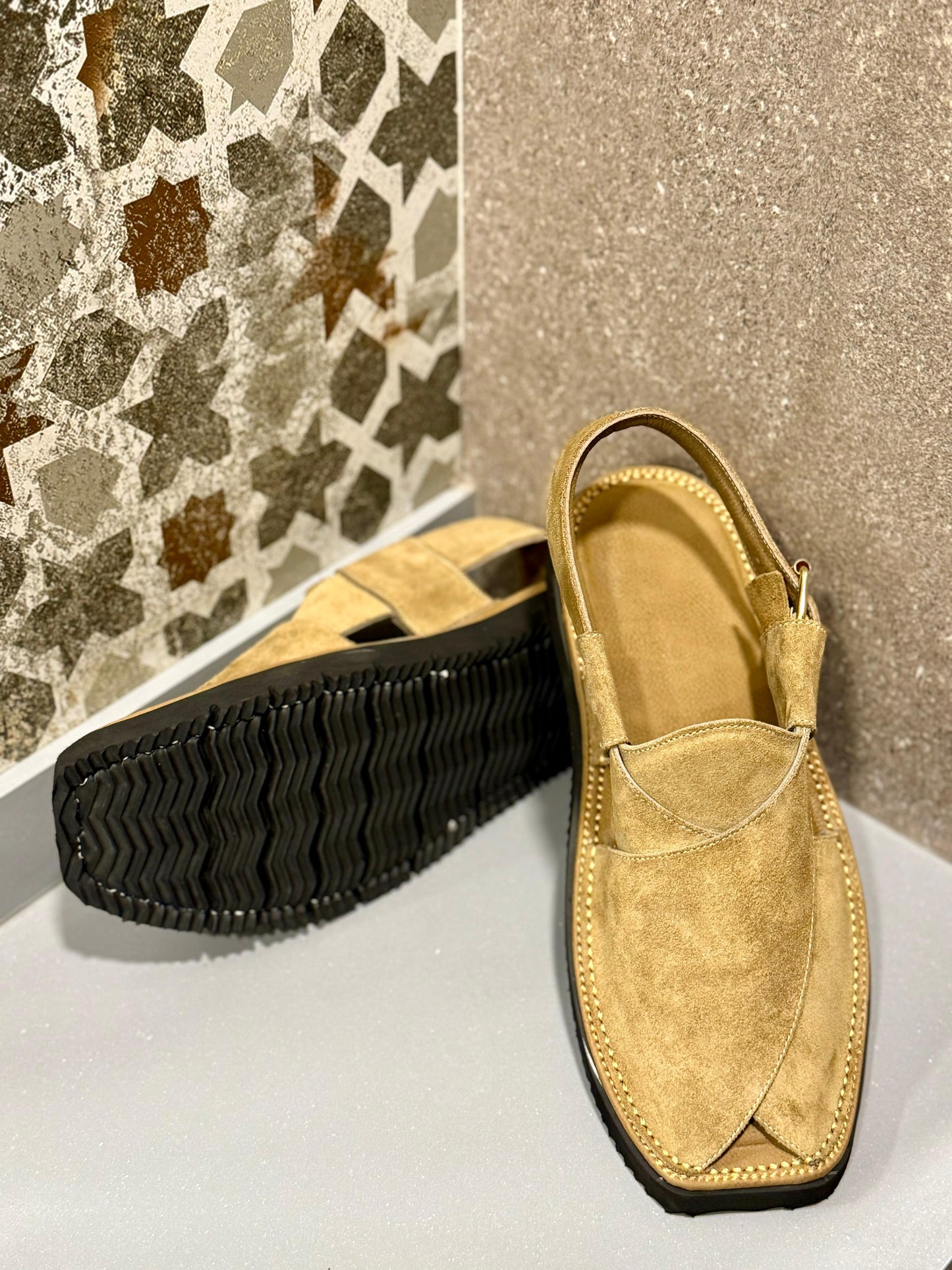 Air Kaptan Suede Camel Peshawari Chappal – Pure Leather Traditional