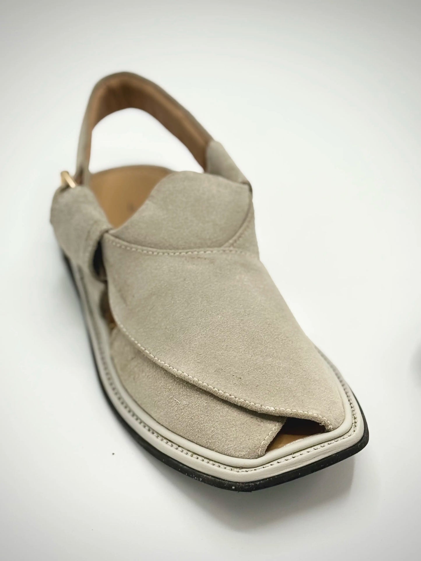 Suede Cream Handmade Peshawari Chappal – Handcrafted Pure Leather Suede