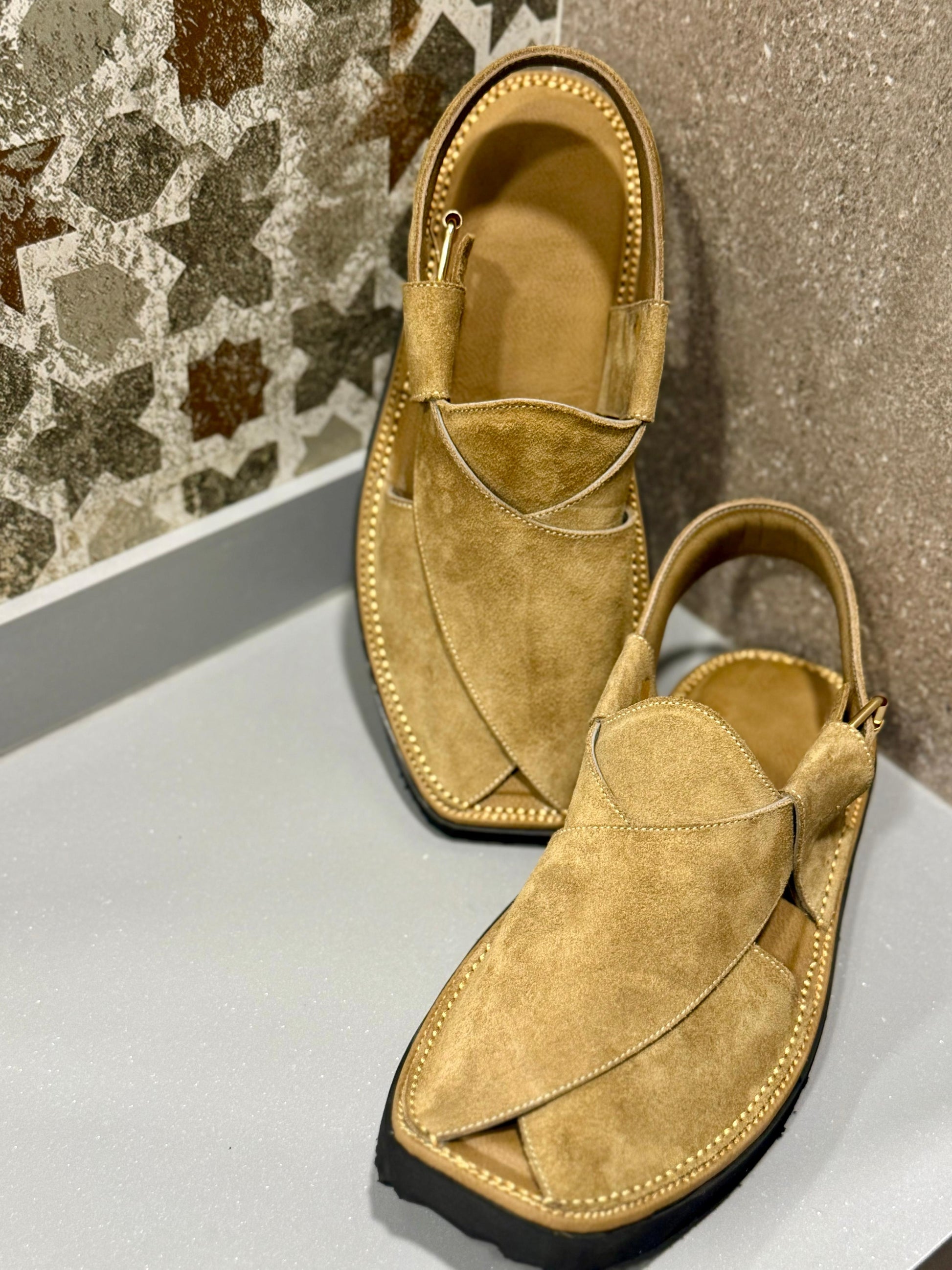 Air Kaptan Suede Camel Peshawari Chappal – Pure Leather Traditional