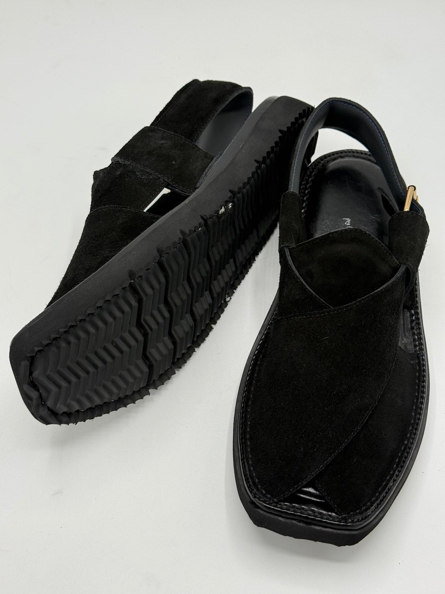 Air Kaptan Suede Black (Medicated Sole) Peshawari Chappal – Pure Leather Traditional