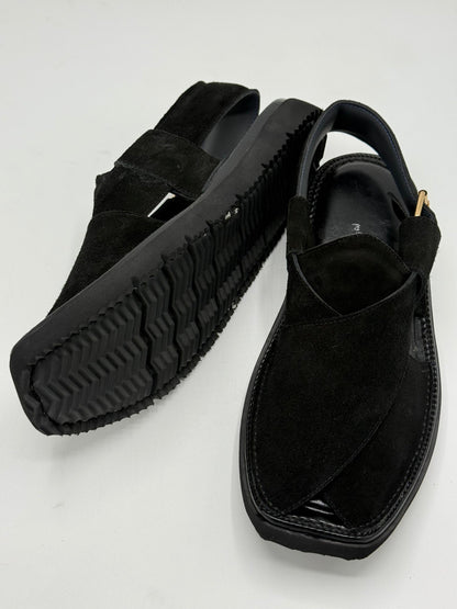 Air Kaptan Suede Black (Medicated Sole) Peshawari Chappal – Pure Leather Traditional