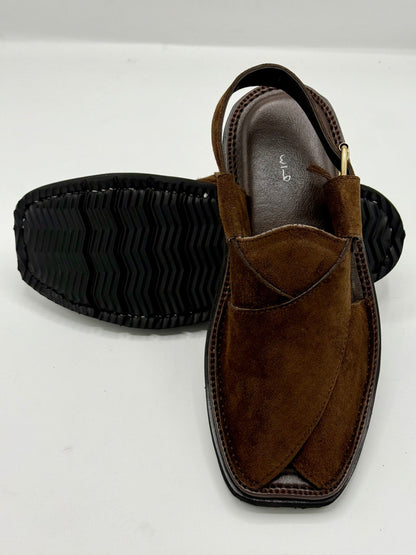 Air Kaptan Suede Dark Brown (Medicated Sole) Peshawari Chappal – Pure Leather Traditional