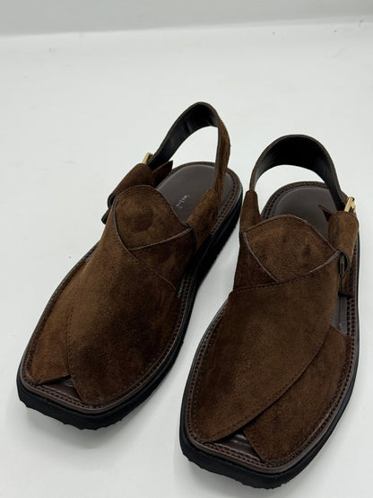 Air Kaptan Suede Dark Brown (Medicated Sole) Peshawari Chappal – Pure Leather Traditional