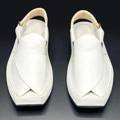 Kaptan  plain white leather chappal