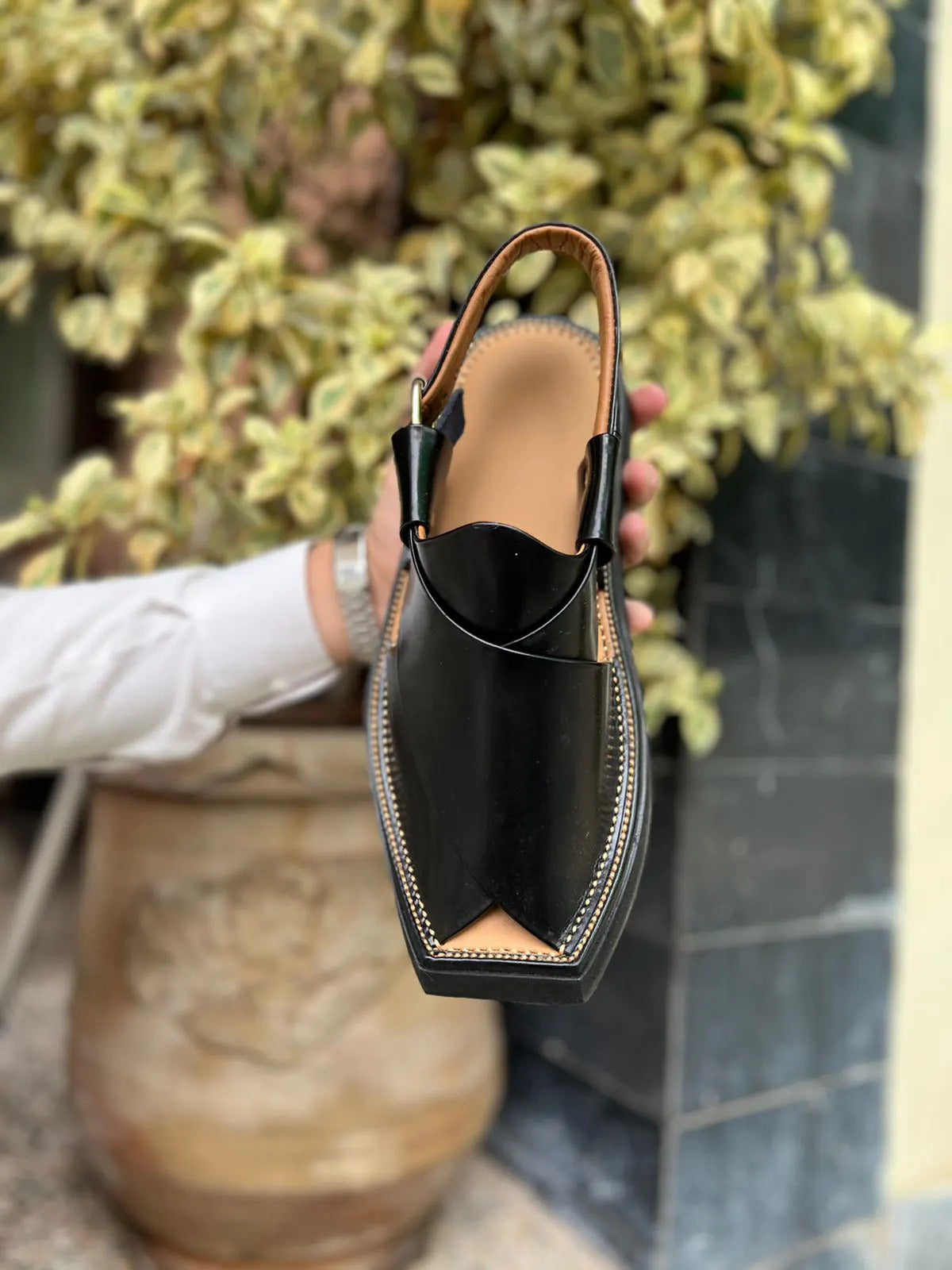 Kaptan black â Koel leather shoes & peshawari chappal