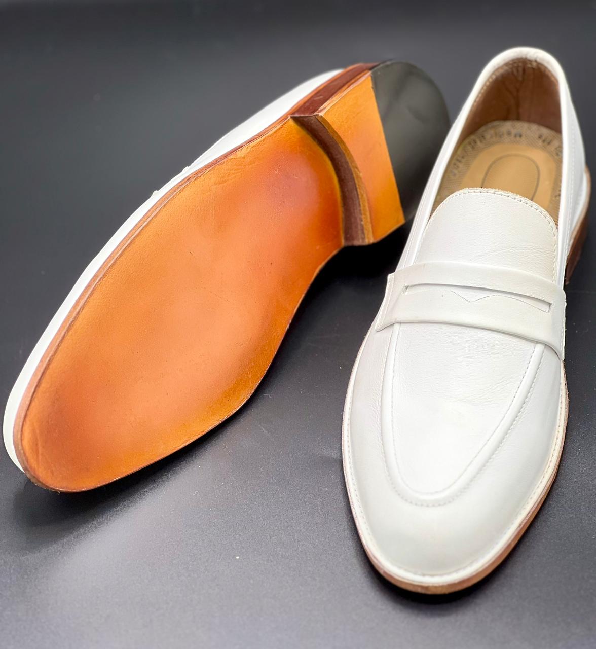 Plain White Leather Sole Shoes