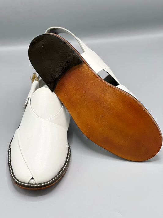 Koel speical leather sole chappal (white color 100% leather)