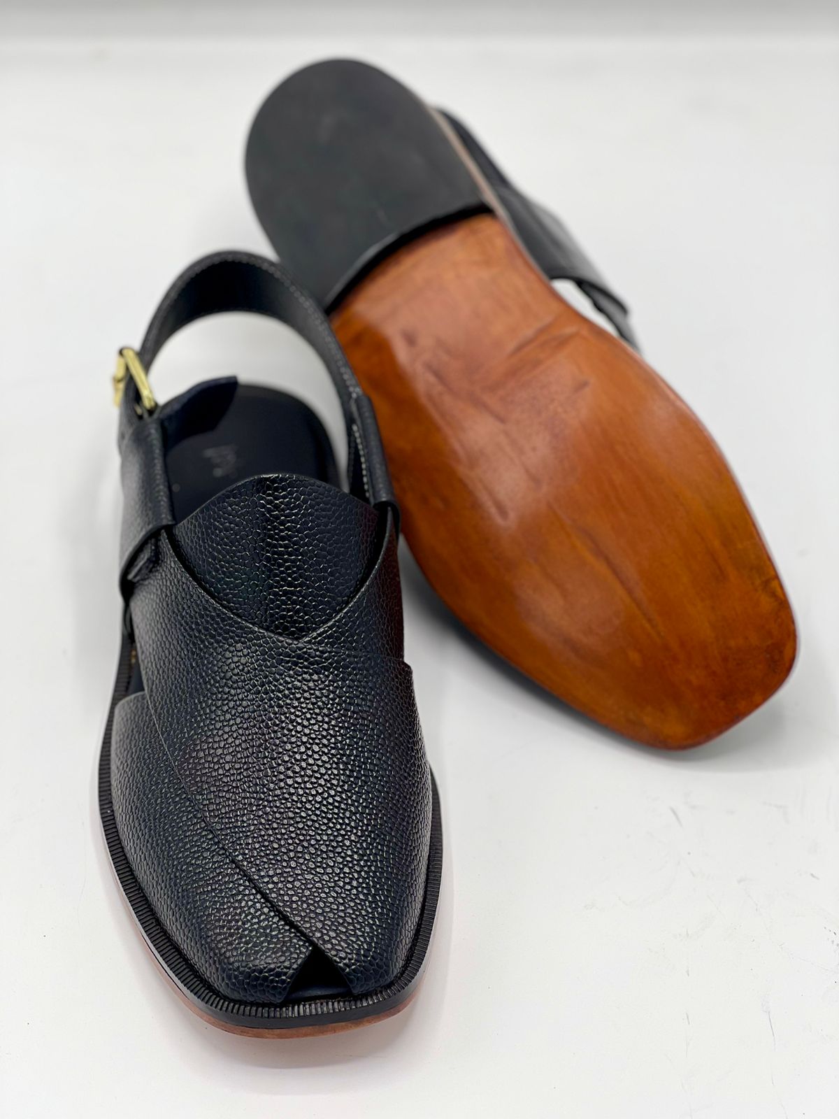 Koel speical leather sole chappal (black doted 100 % leather)