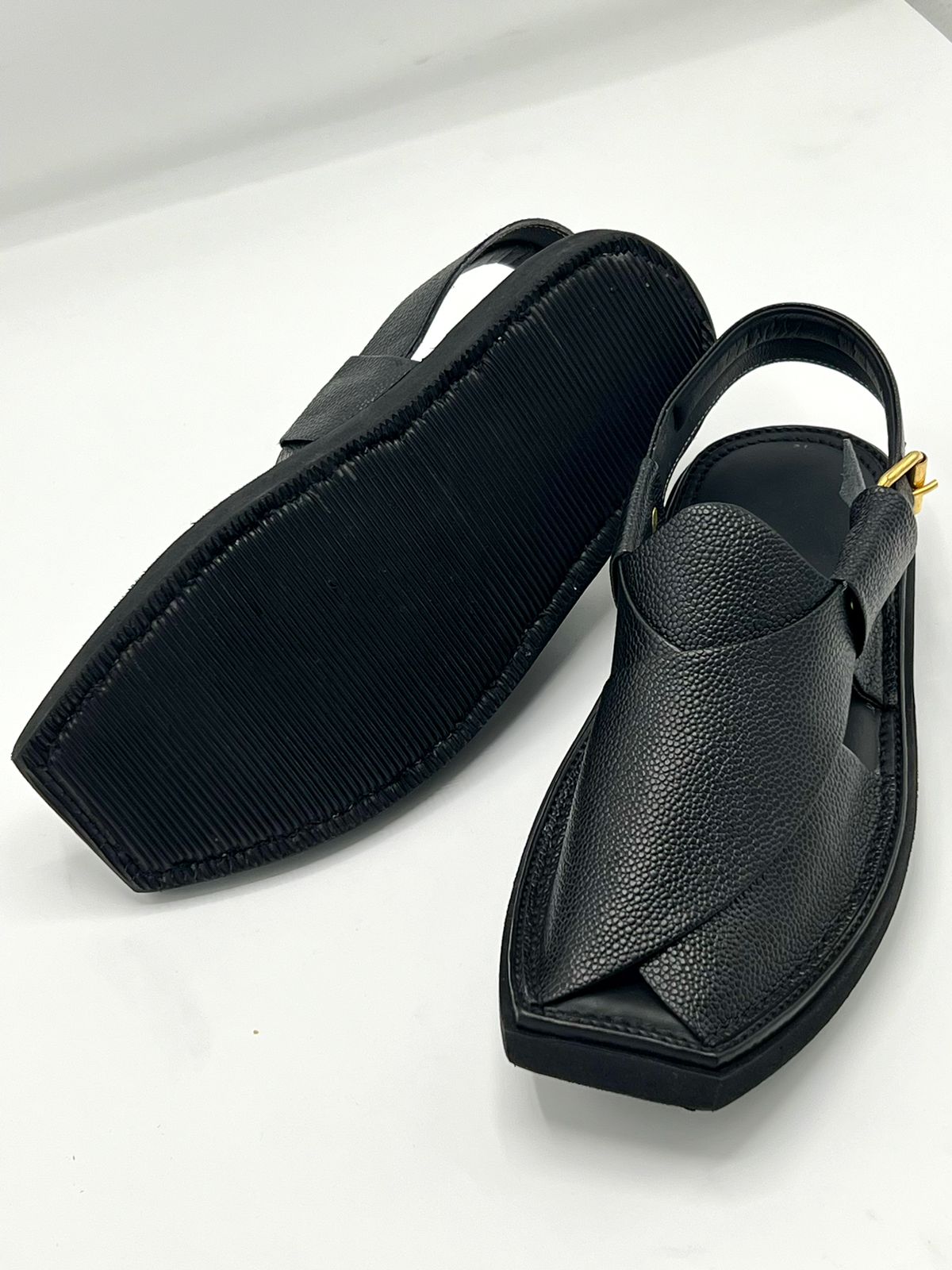 Light weight jut black leather chappal