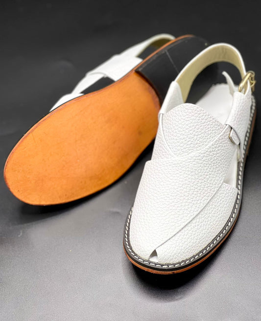 Koel speical leather sole chappal (white doted 100% leather)