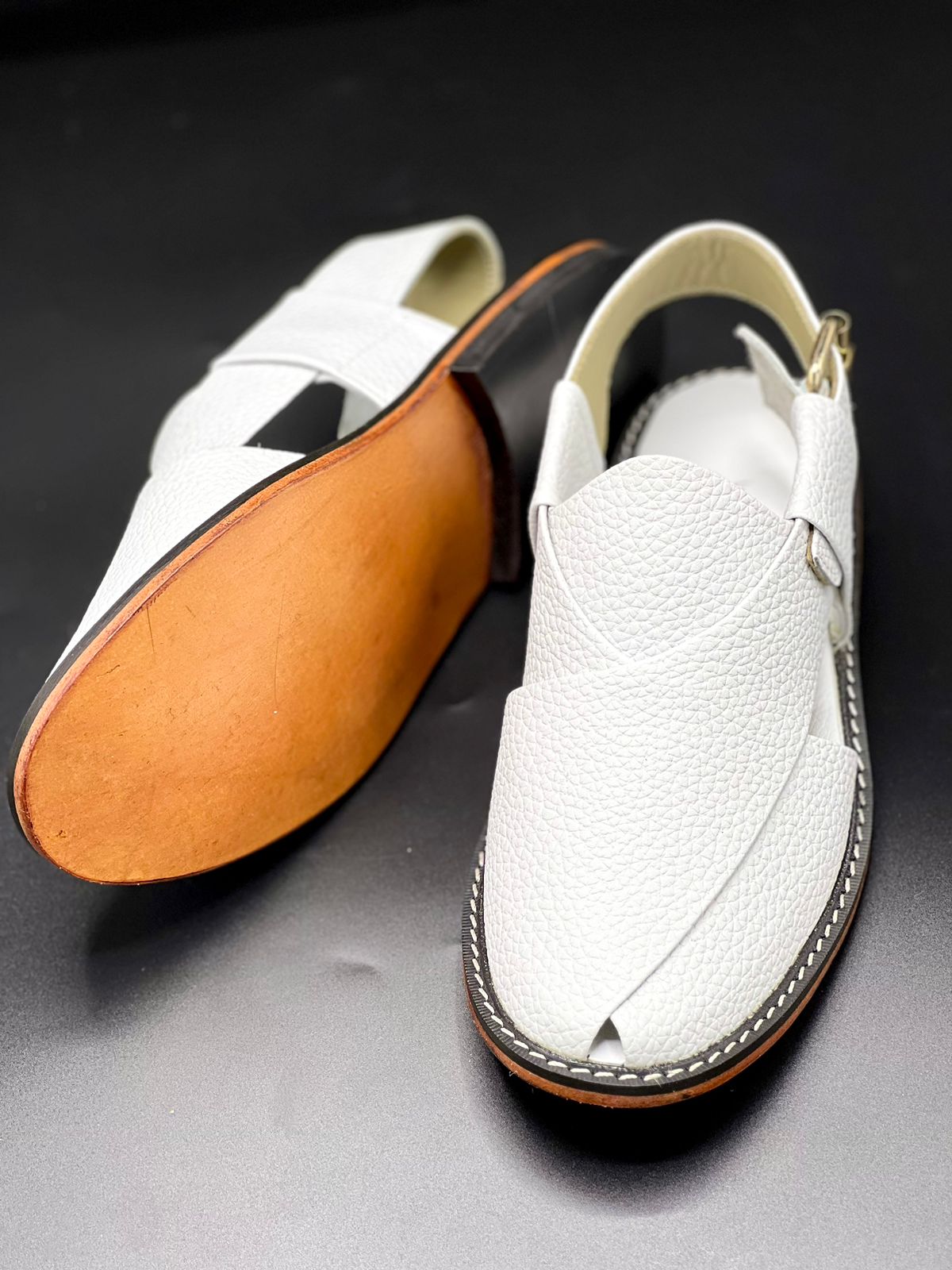 Koel speical leather sole chappal (white doted 100% leather)