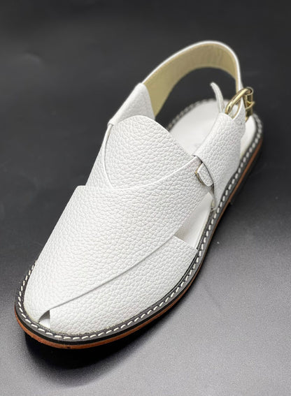 Koel speical leather sole chappal (white doted 100% leather)