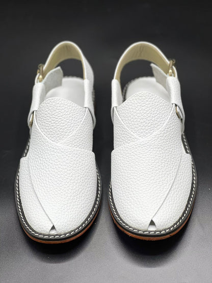 Koel speical leather sole chappal (white doted 100% leather)