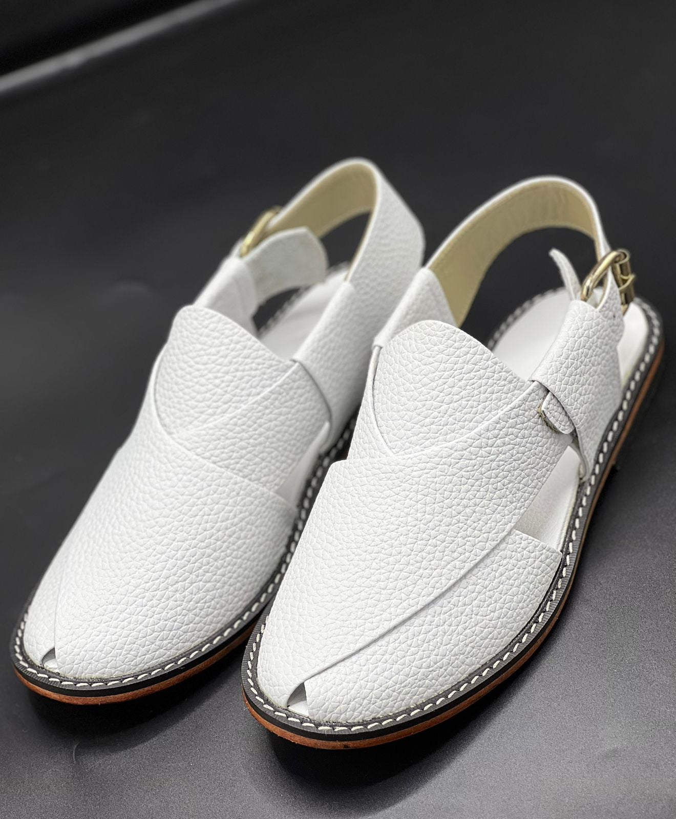 Koel speical leather sole chappal (white doted 100% leather)