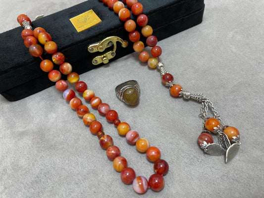 Yamani Red Aqeeq With Men's Ring