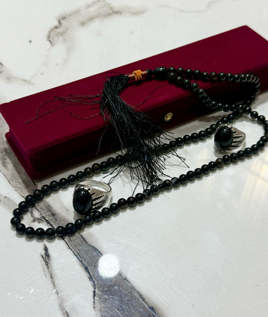 Black Aqeeq 8 mm Black Tasbih With Men's Ring