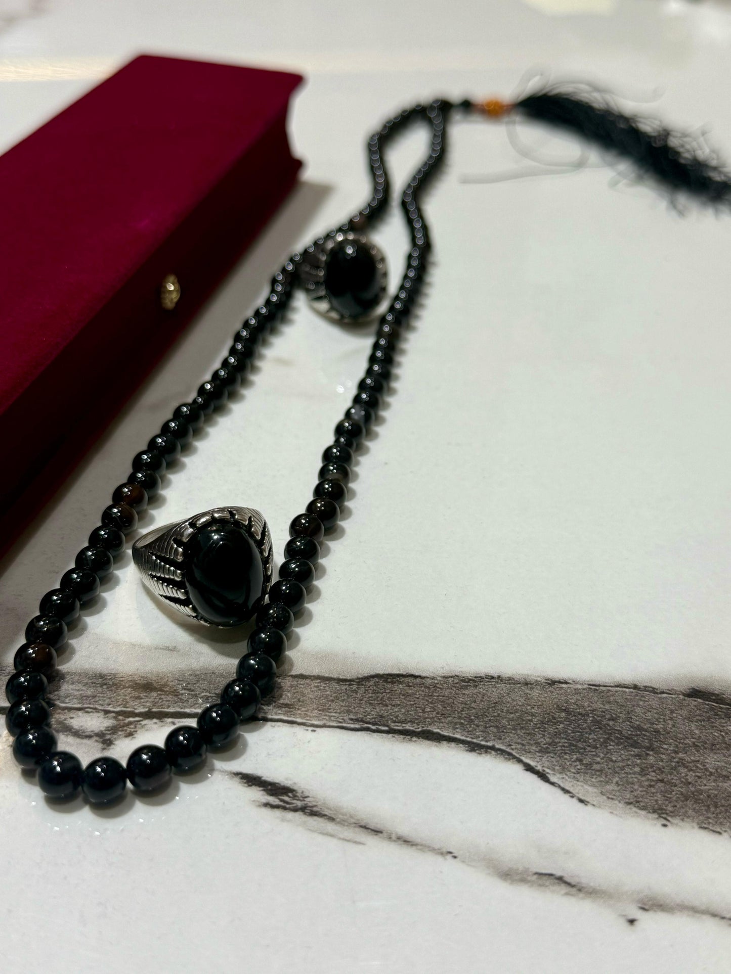 Black Aqeeq 8 mm Black Tasbih With Men's Ring