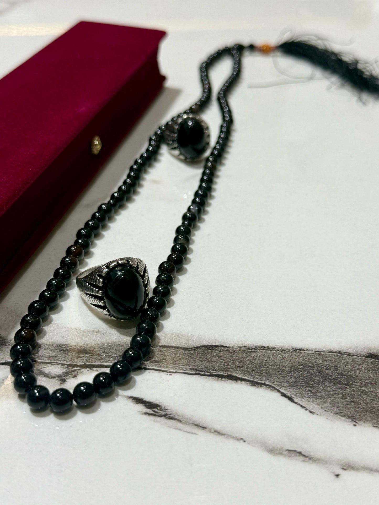 Black Aqeeq 8 mm Black Tasbih With Men's Ring