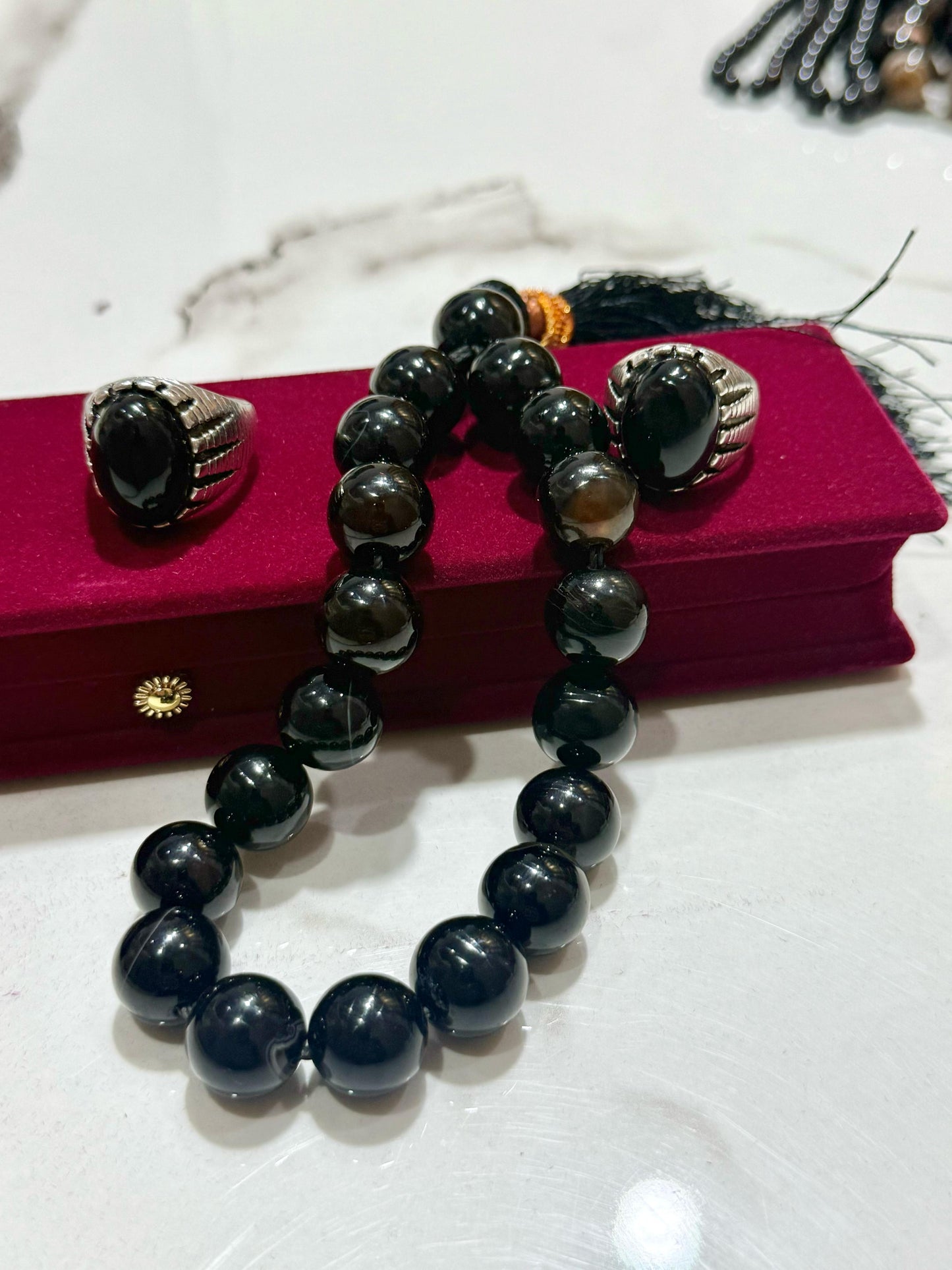 Black Aqeeq 18 mm Tasbih With Men's Ring