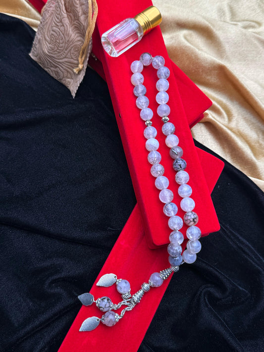 Shajari White Aqeeq Tasbih With Oud Attar