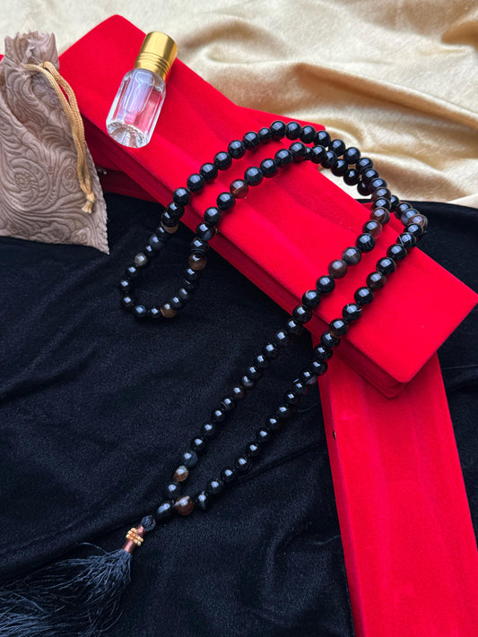 Black Aqeeq 8 mm Tasbih With Oud Attar