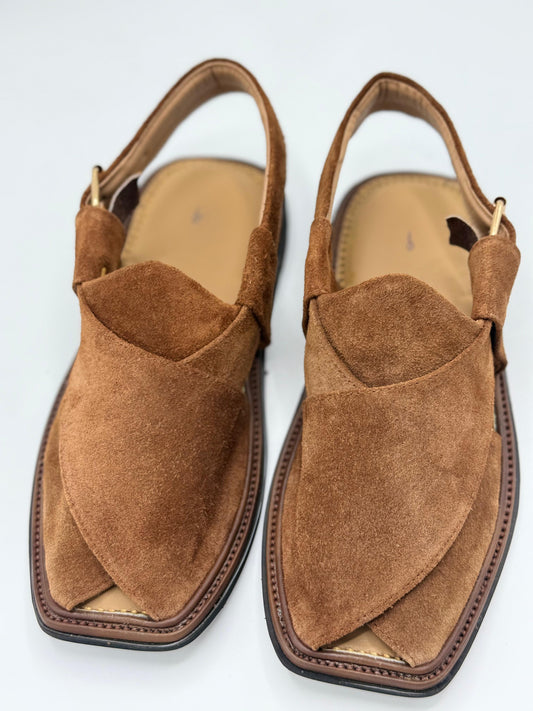 Handmade Suede Dark Brown Peshawari Chappals – Pure Leather, Traditional Comfort