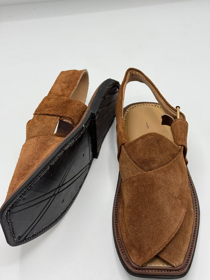 Handmade Suede Dark Brown Peshawari Chappals – Pure Leather, Traditional Comfort