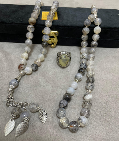 Shajari White Aqeeq With Men's Ring