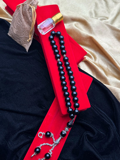 Black Aqeeq 18 mm Tasbih With oud Attar