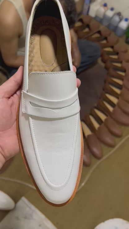 Plain White Leather Sole Shoes