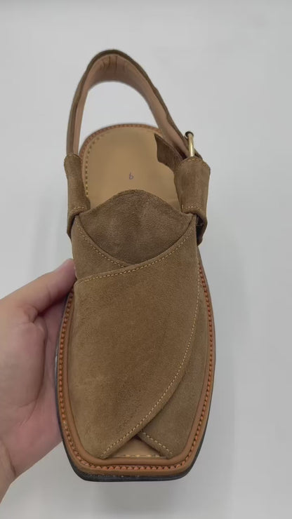 Suede Handmade Brown Peshawari Chappal – Pure Leather Traditional